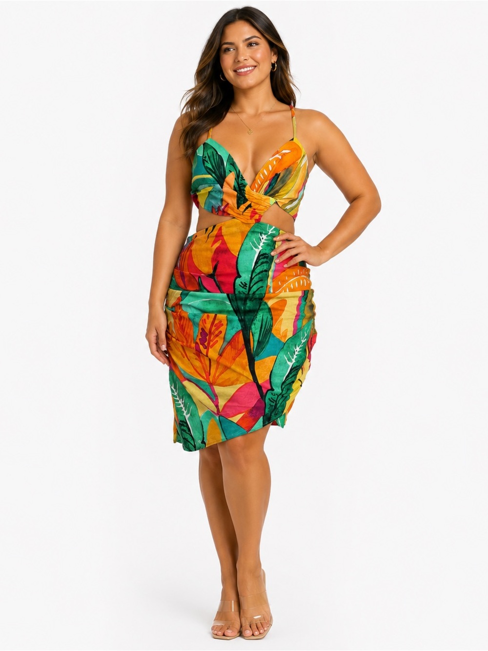 Zara Colorful Tropical Cutout Mini Dress Size XS Vacation Beachy Resort